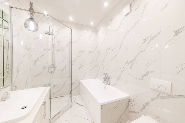 All marble panelled bathroom