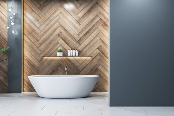 Herringbone panels in a bathroom