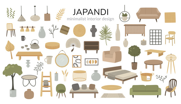 Illustration of Japandi interior design elements
