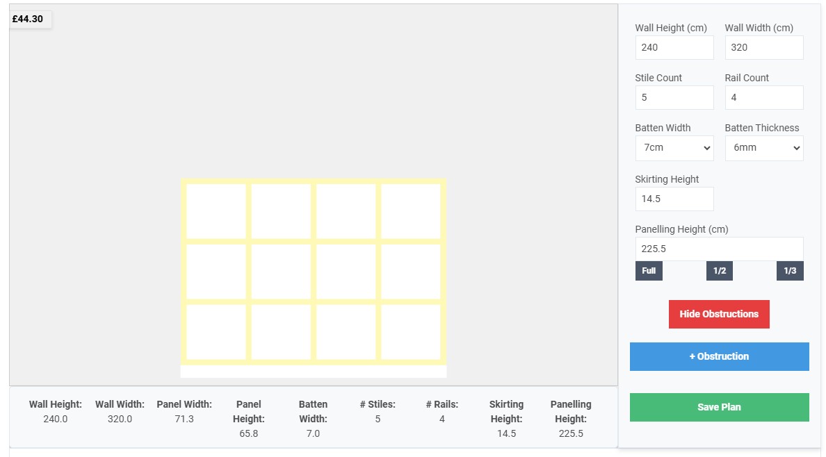 Shaker Wall Panelling Calculator on Desktop