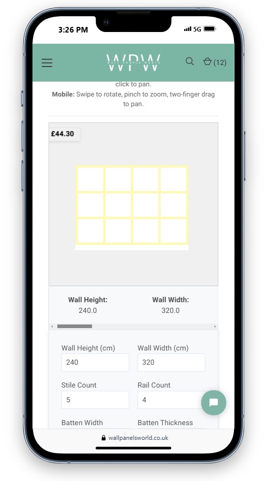 Shaker Wall Panelling Calculator on Mobile