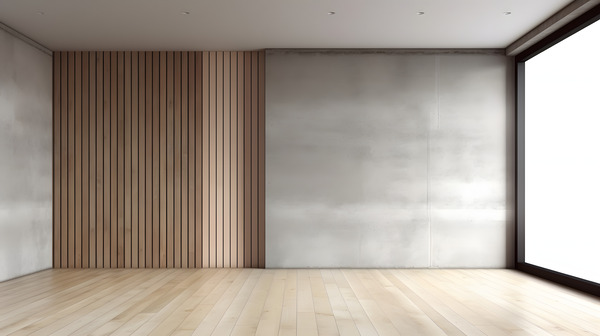 Slat wall panels combined with concrete wall panels