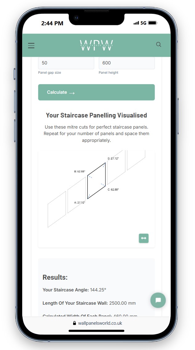 Staircase Wall Panelling Angles Calculator On Mobile