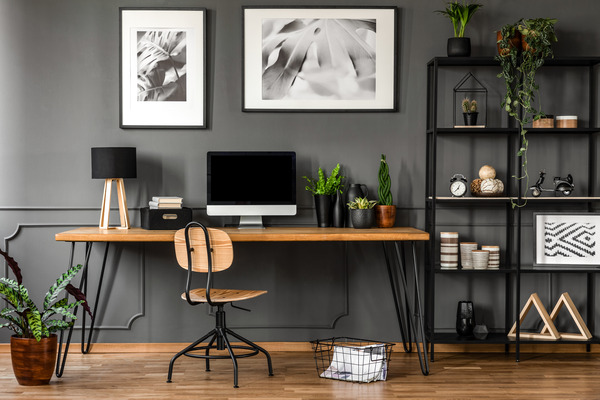 Vintage home office with wooden furniture