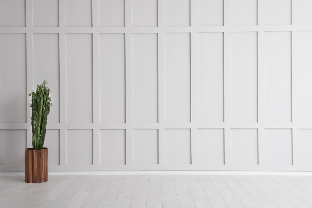 White board and batten panelling with wood flooring